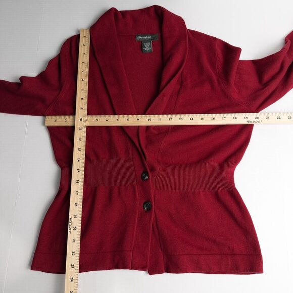 Eddie Bauer Cotton Cashmere Two Button Cardigan Womens Petite Large Red Holiday - Picture 4 of 15